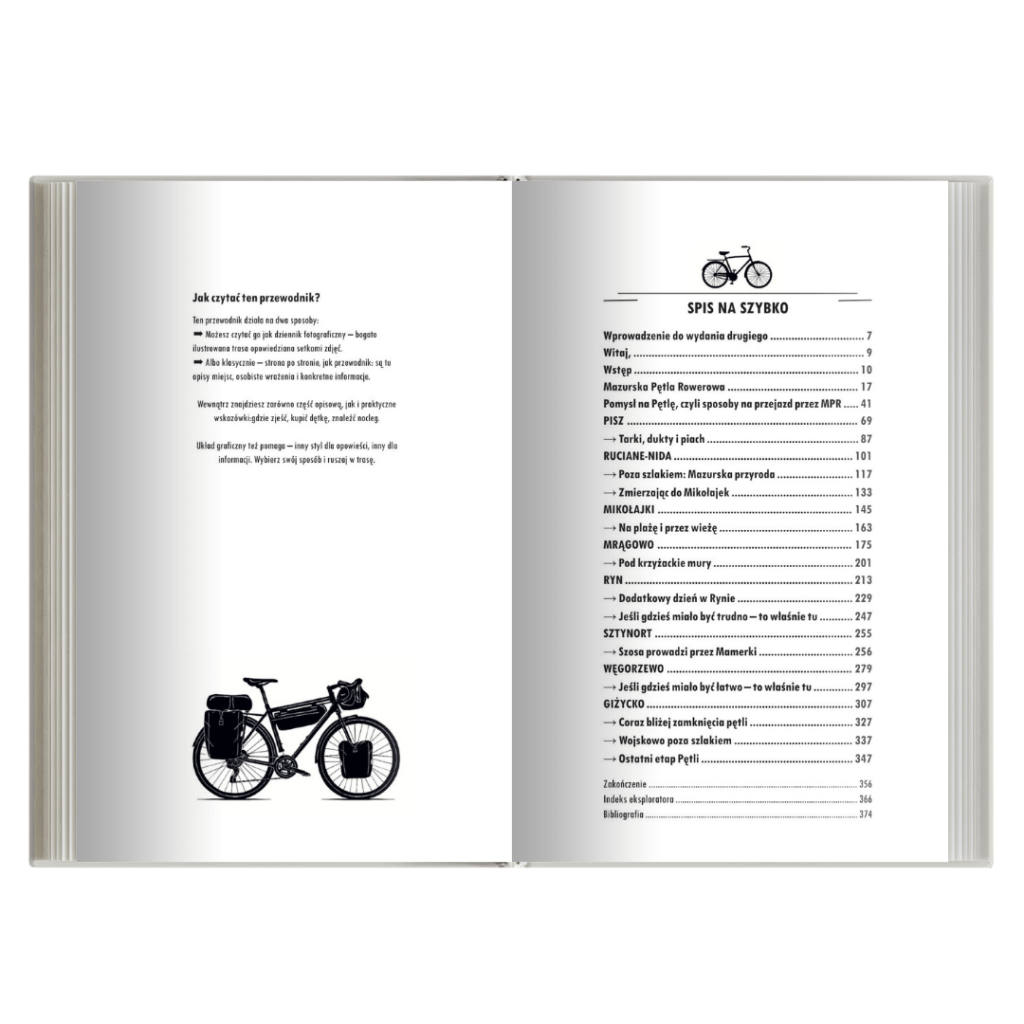 Przewodnik „Mazurska Pętla Rowerowa – Szlak inspiracji i przygody” – spis treści i układ książki