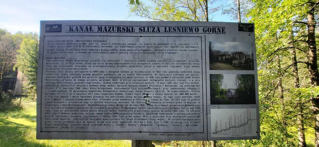 Tablica informacyjna Kanał Mazurski – Śluza Leśniewo Górne na Mazurach