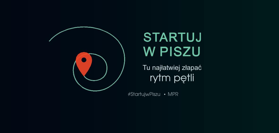 Startuj w Piszu – grafika promująca Pisz jako miejsce startu Mazurskiej Pętli Rowerowej
