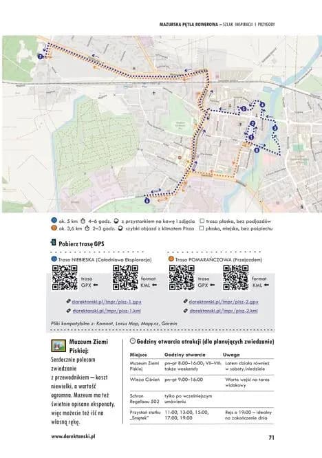 Mapa trasy przez Pisz – przebieg Mazurskiej Pętli Rowerowej z plikami GPS i atrakcjami